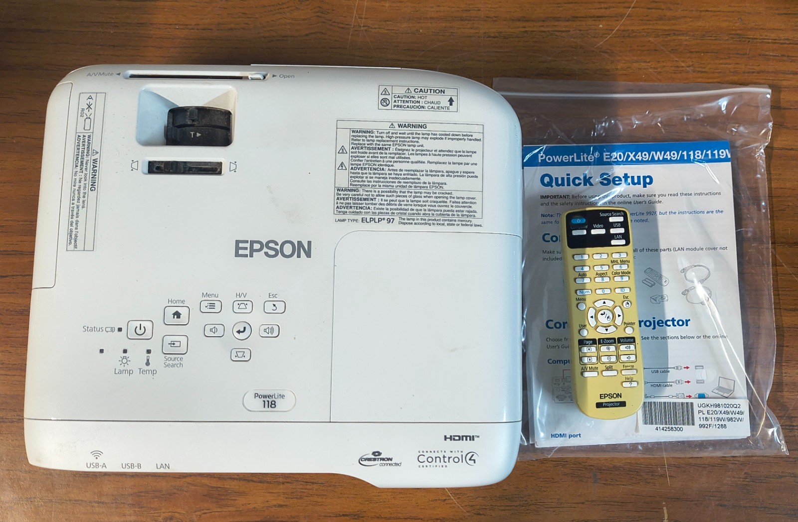 Epson PowerLite 118 3LCD XGA - No Bulb / Works - Includes Remote & Documentation