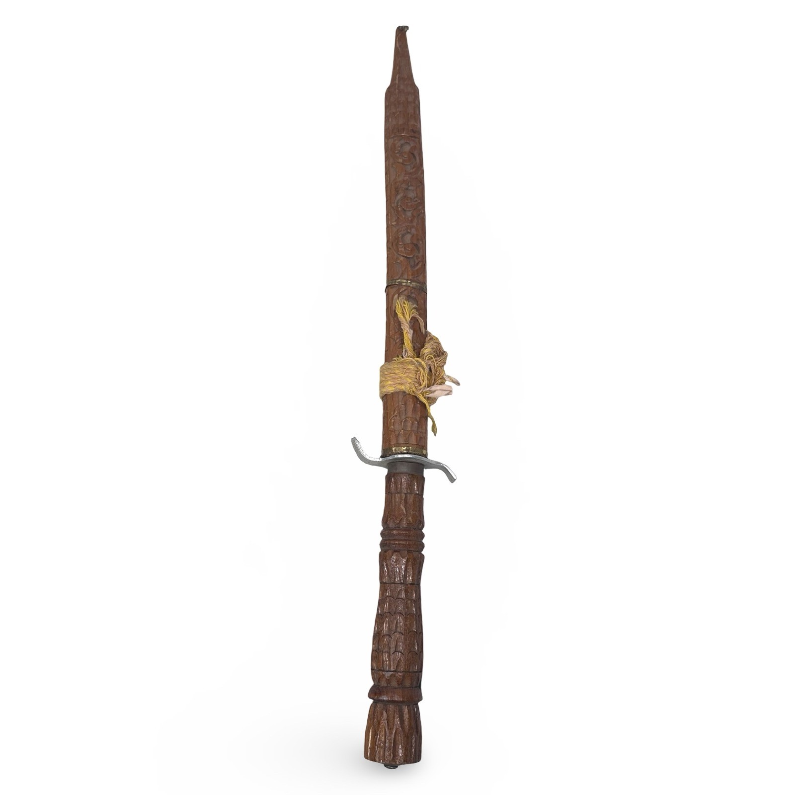 Vintage DHA Hand Carved Wooden Dagger with Sheath Tribal Folk Art Knife