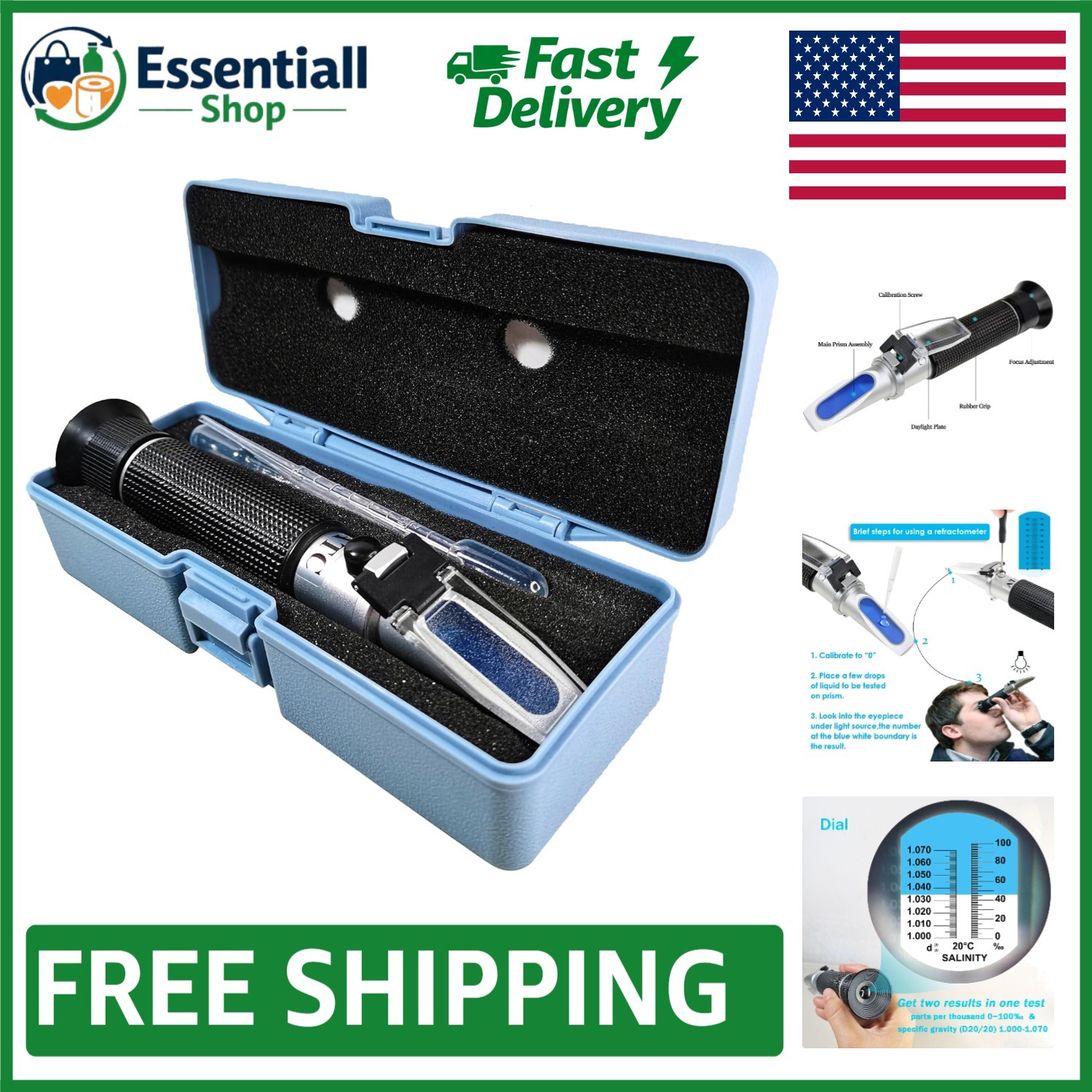 Automatic Temperature Compensating Salinity Refractometer for Marine Fishkeeping