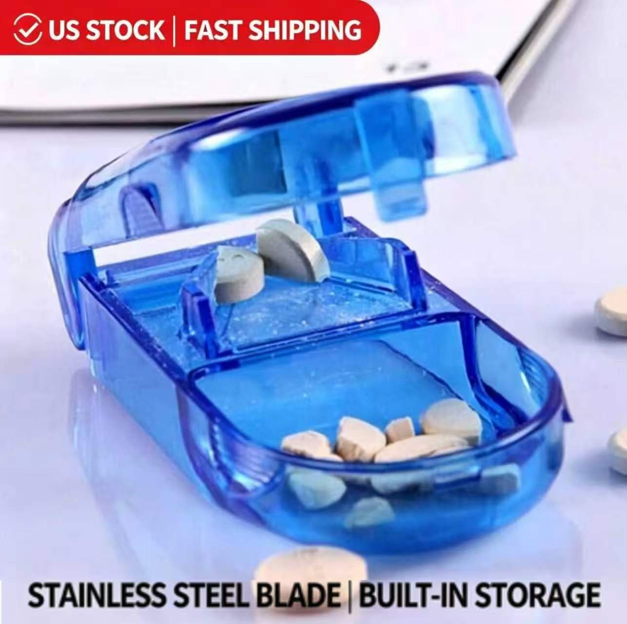 Pill Cutter and Splitter Stainless Steel Blade with Dispenser Cuts Pills Tablets