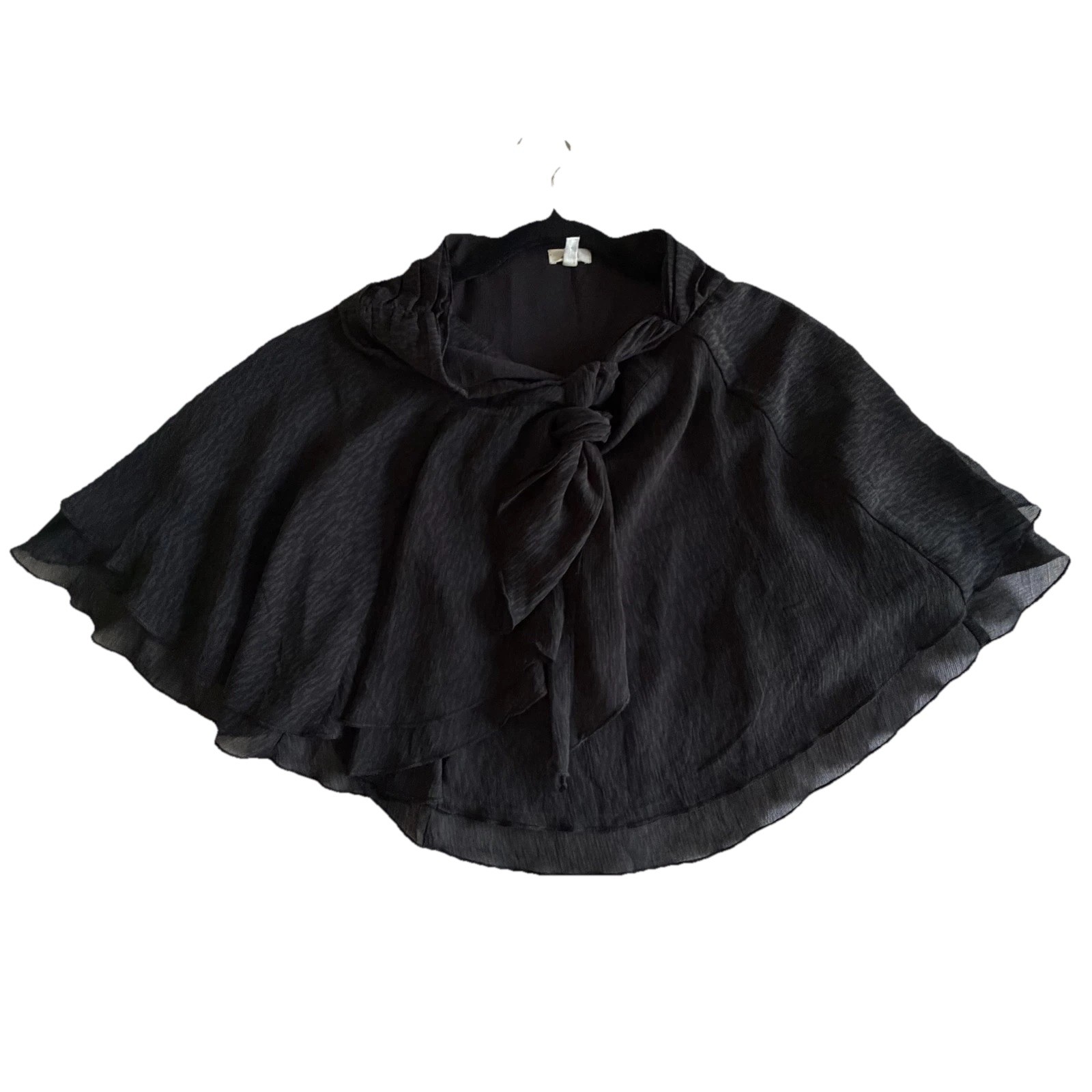 Aerie Shawl Wrap Womens XS Black Chiffon Ruffle Tiered Capelet Sheer Evening