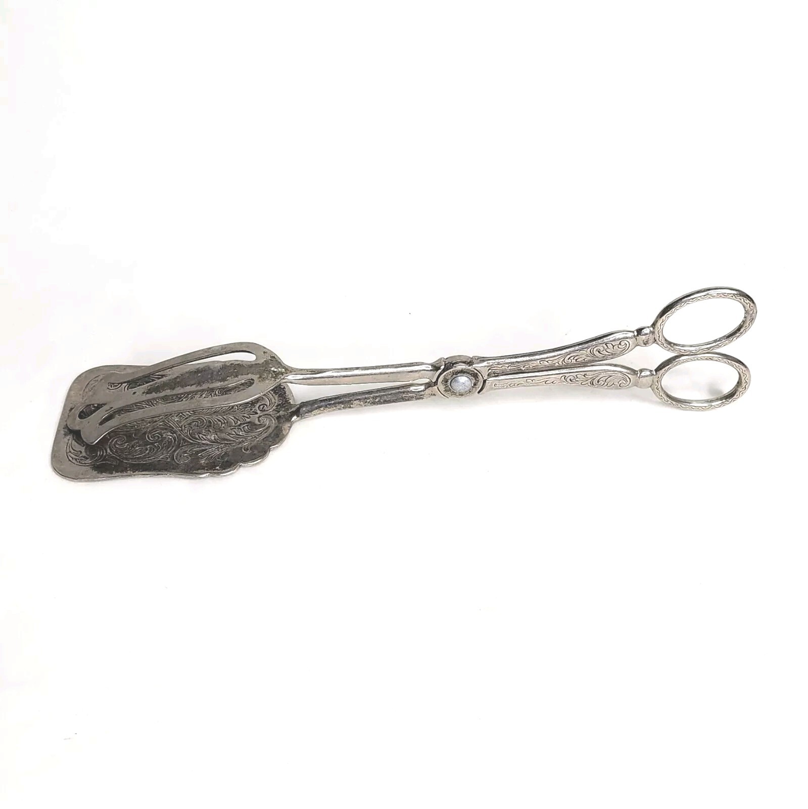 EP ZINC Nice Vintage Silver Plated Scissor Style Pastry Salad Tongs Italy 8.5"