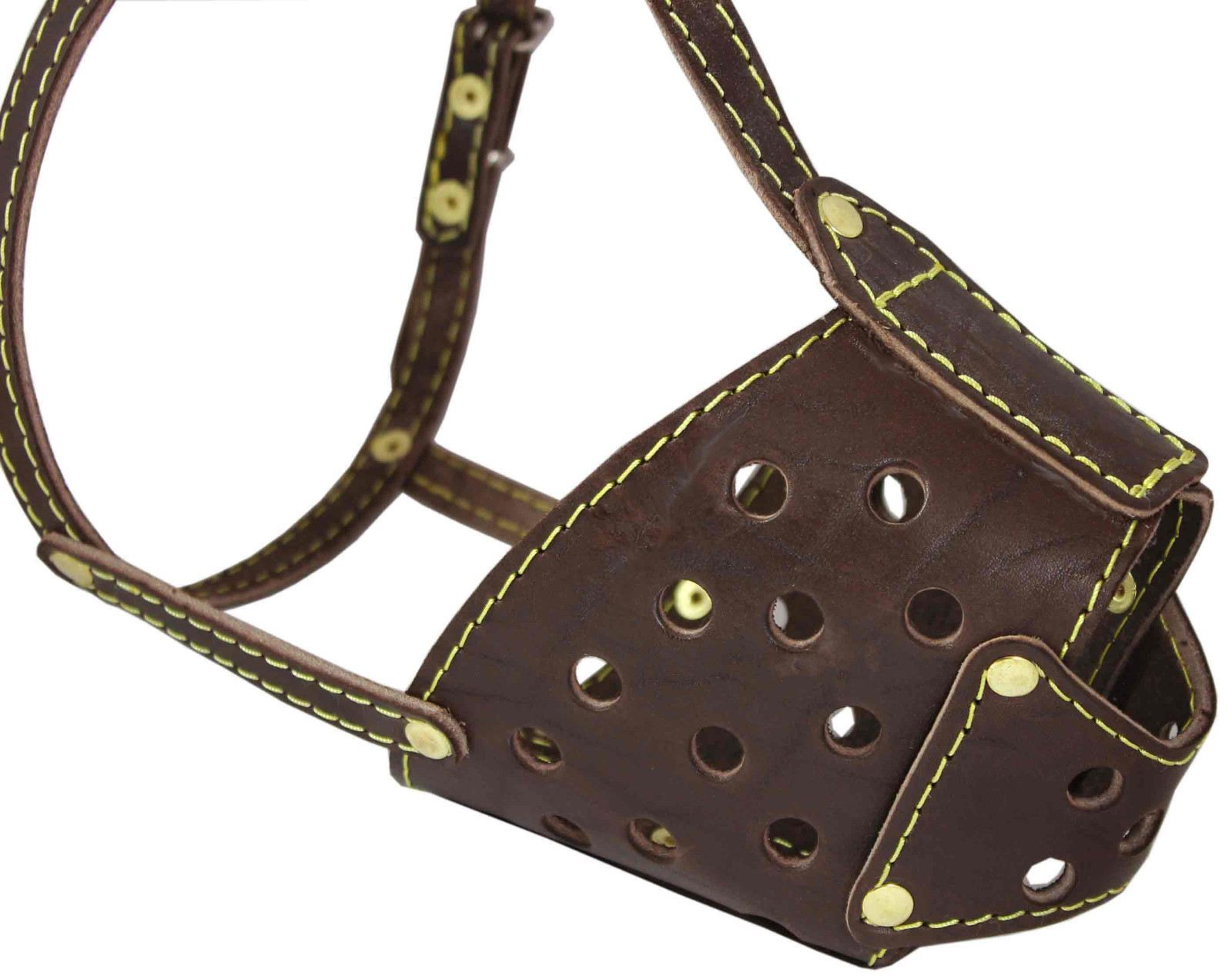 Secure Basket Real Leather Cage Dog Muzzle 13"-3.5" snout size PitBull