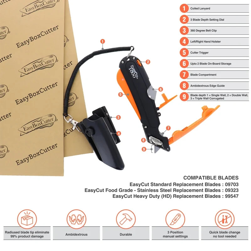 Easy Cut Safety Box Cutter Knife Easycut tool for work cutting 1000 Orange