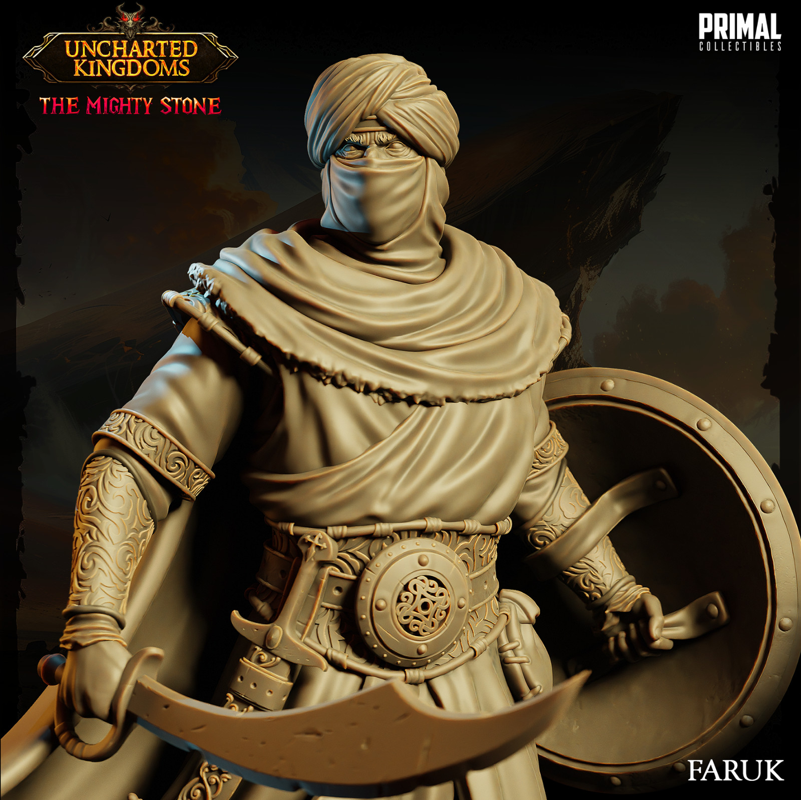 DnD Arab Desert Fighter Character Mini 32mm Scale TTRPG