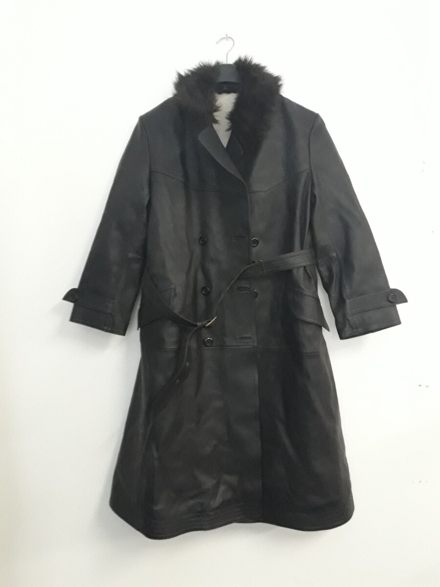 Vintage Military German Officer Long Black Leather Trench Coat Large See Desc.