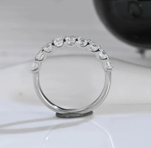 3Ct Asscher Cut Lab Created Diamond Half Eternity Band Ring 14k White Gold Over