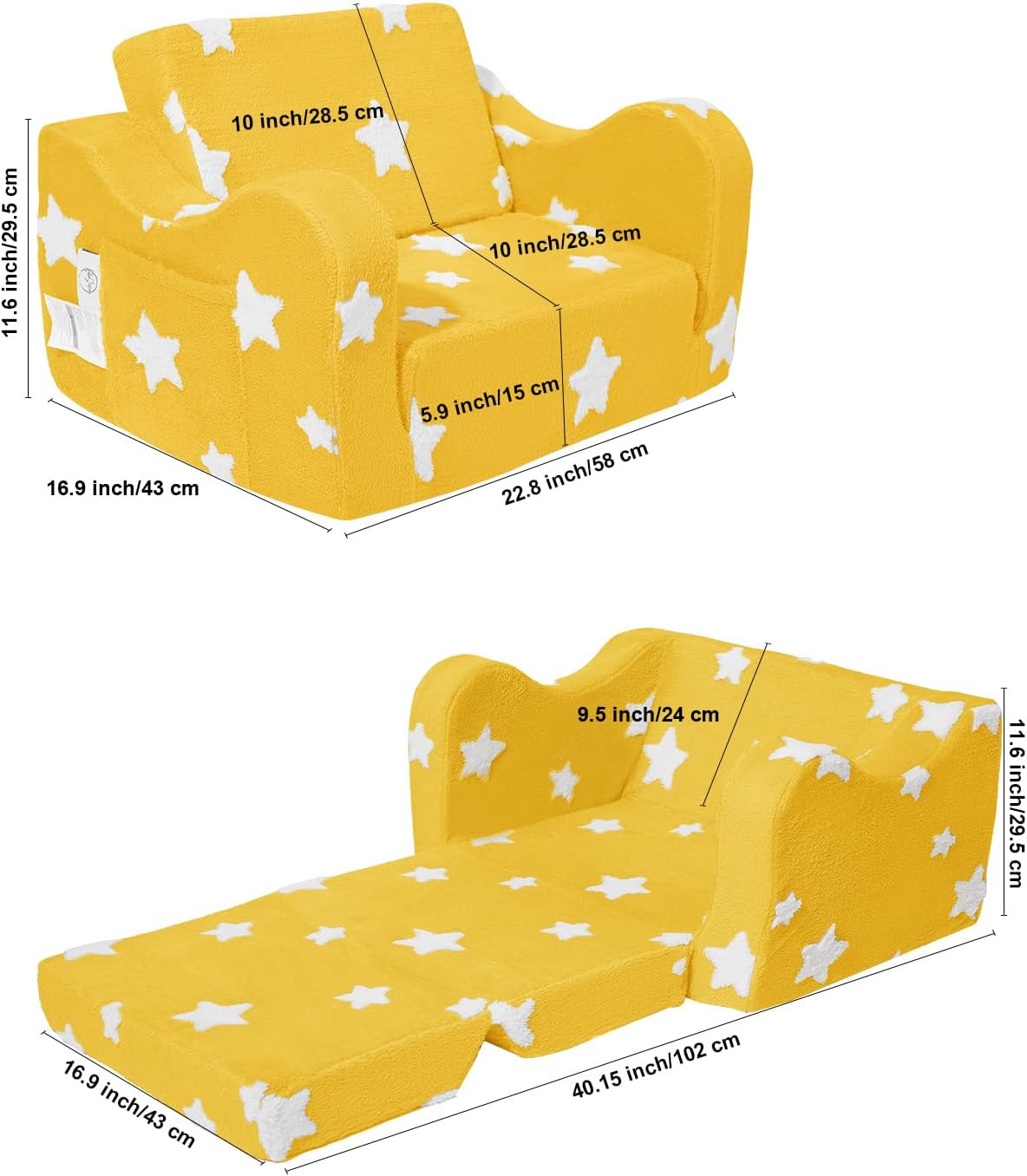 Toddler Couch, Kids Couch for Toddler Fold Out, 2-In-1 Convertible Kid Sofa to L