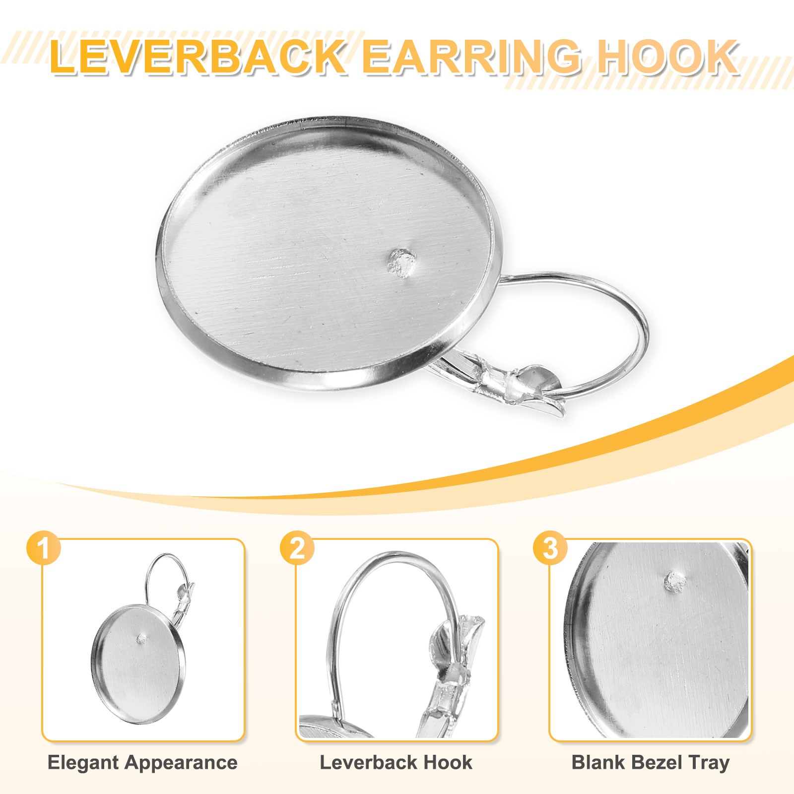 10Pcs Leverback Earring Hooks with 20mm Flat Round Blank Bezel Trays, Silver