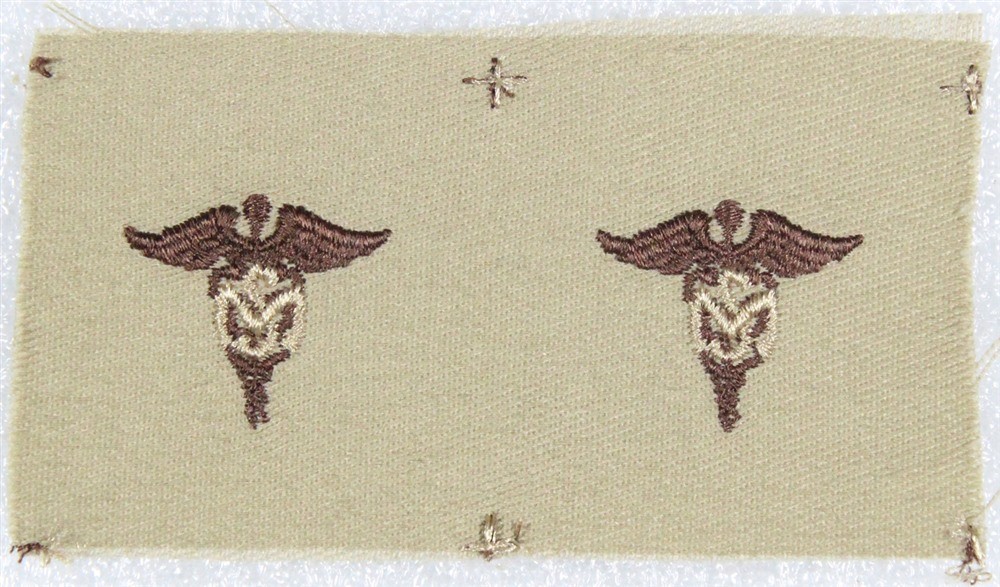 Cloth Army Officer Collar Insignia: Medical Services - brown on tan
