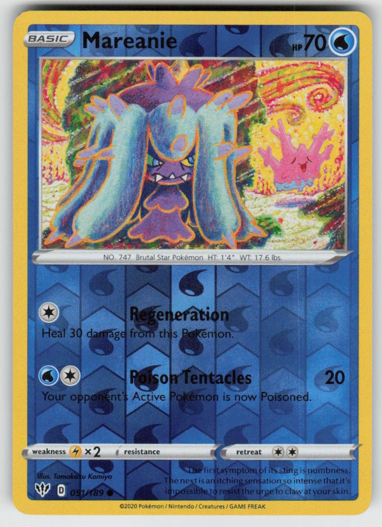 PO-04 Reverse Holo Mareanie 051/189 Common SWSH03: Darkness Ablaze NM