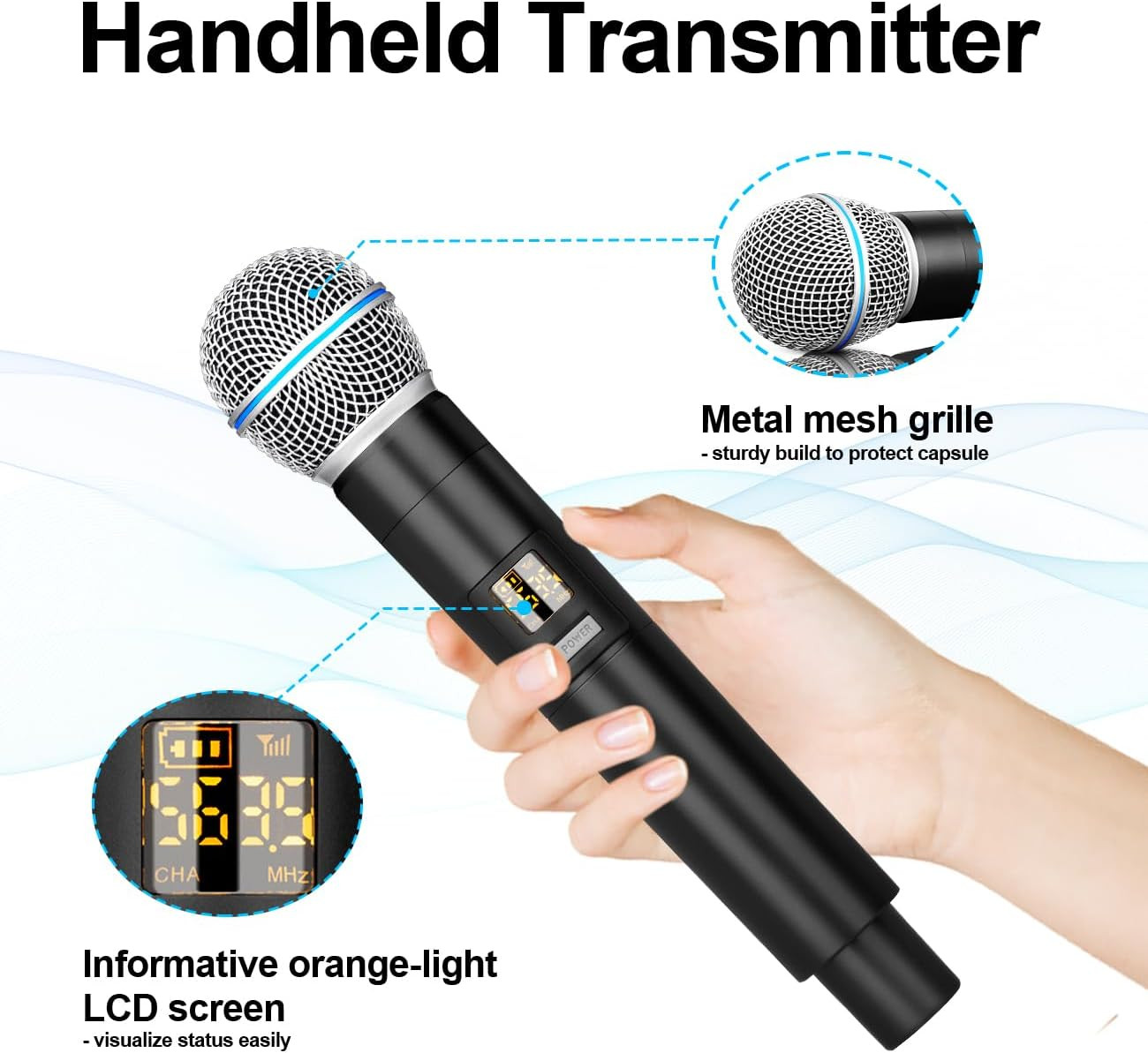 B-2000 Wireless Microphone System - 4 Handheld Mics for Karaoke & Events