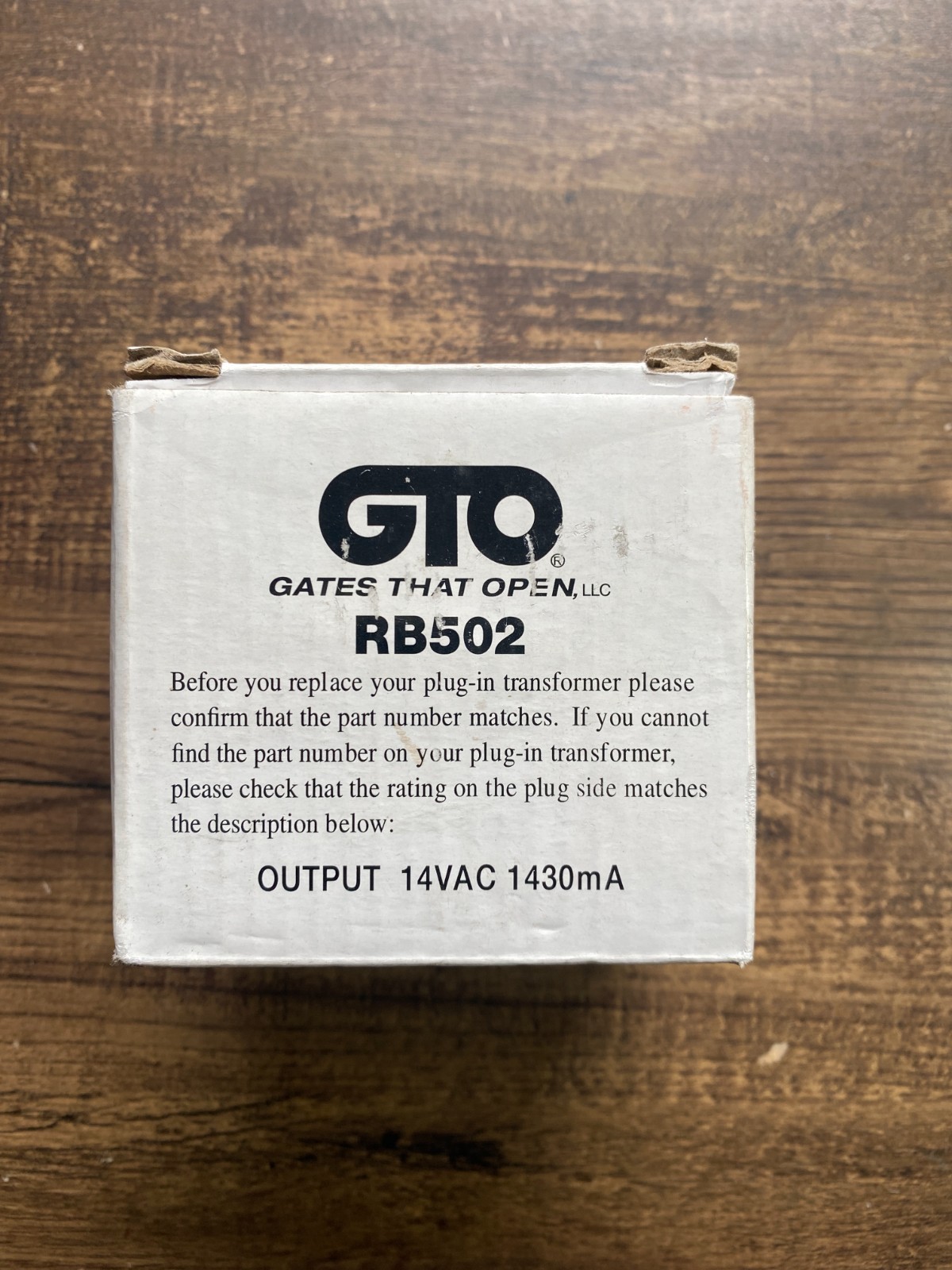 GTO RB502 Transformer - 14 Volt - AC - Operator Only - Open Box