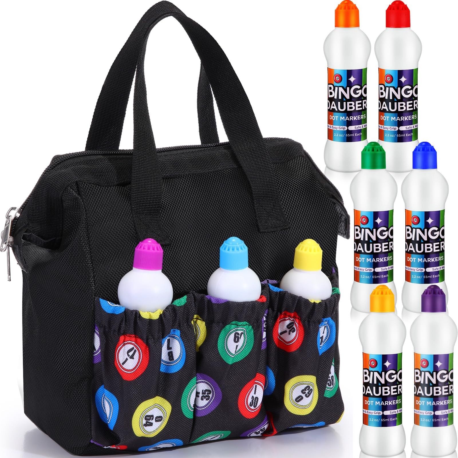 1 Set Bingo Dauber Bag with 6 Pcs 2.2 oz Daubers Mixed Colors Set of Dot Mark...