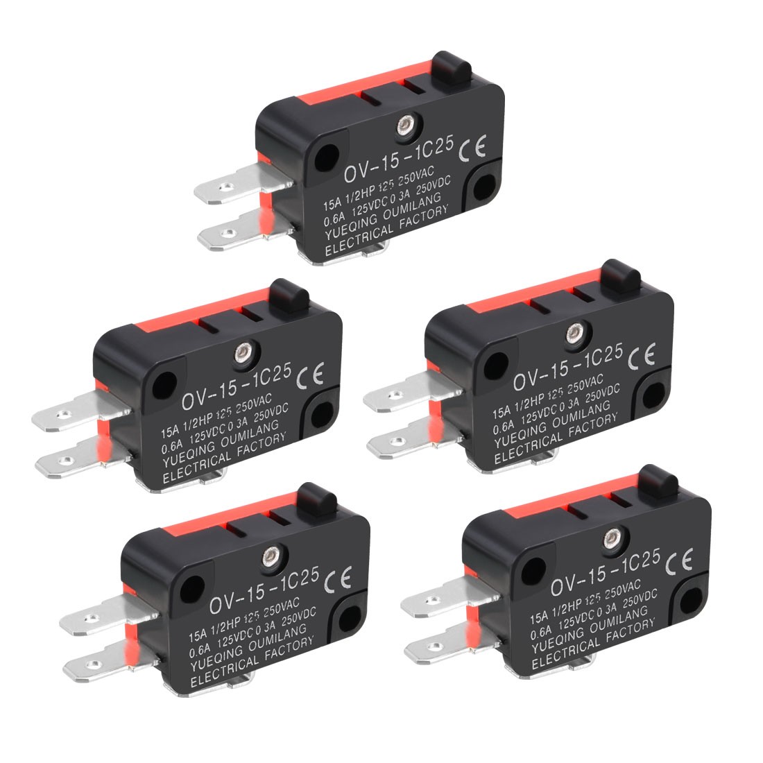 5PCS OV-15-1C25 15A 125/250V AC 3 Terminals Snap Button Type Micro Limit Switch