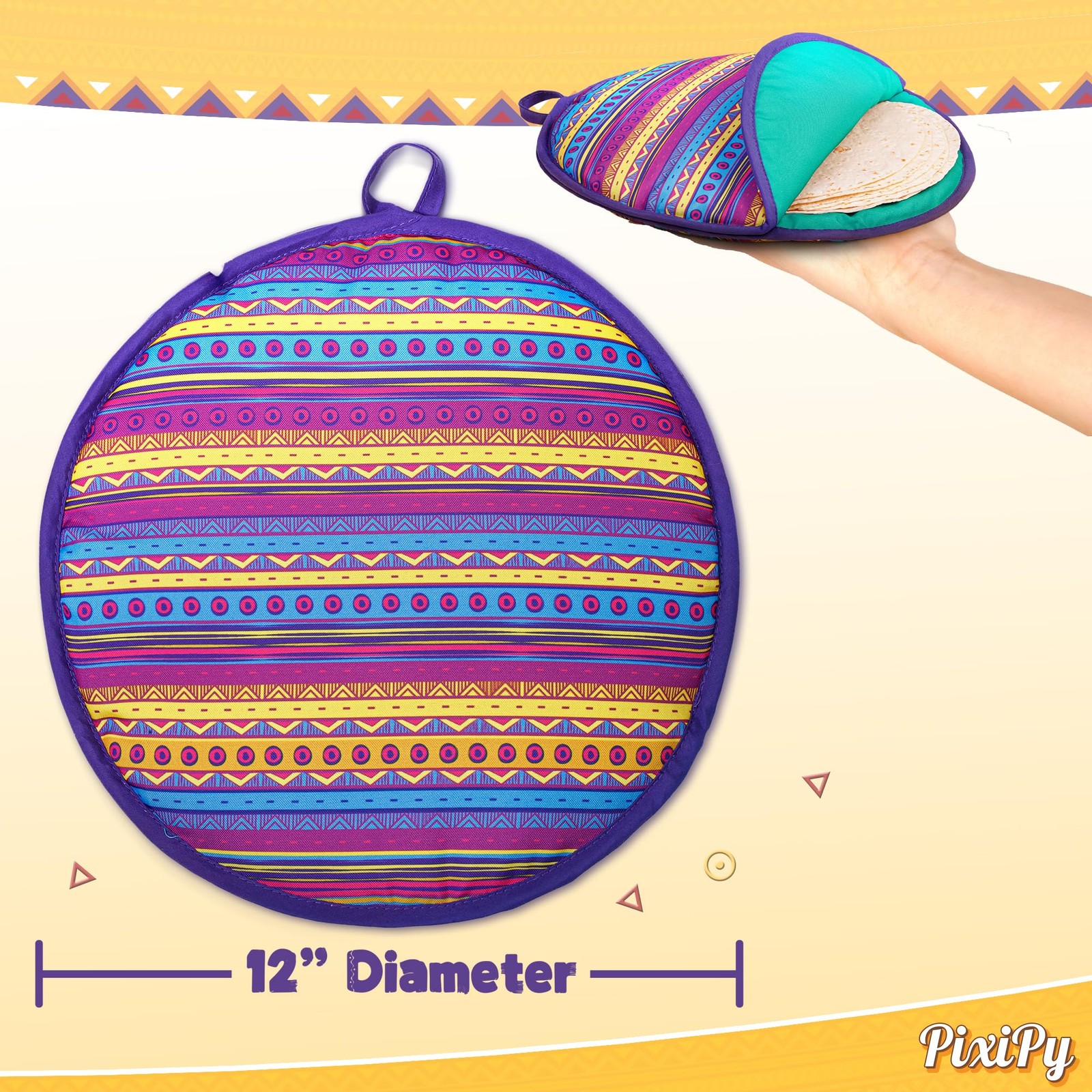 Tortilla Warmer Pouch (Multicolor, 12 Inch), Microwavable 12 Inch, Multicolor