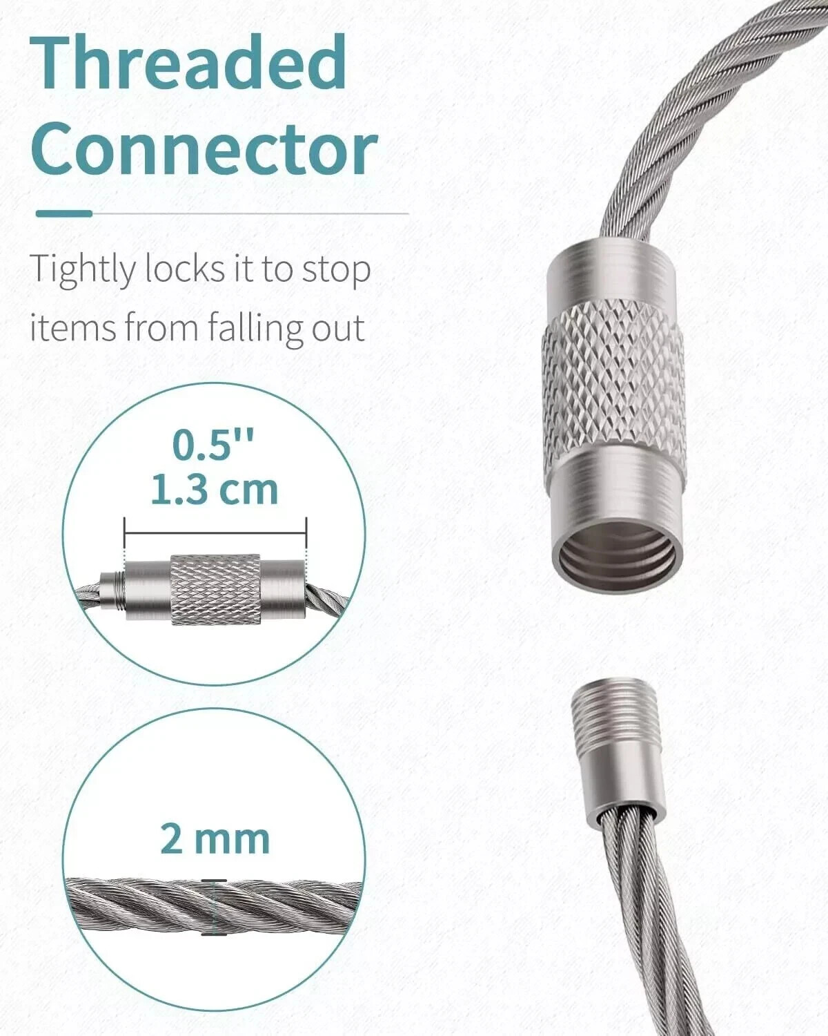 10Pcs. Wire Keychain Cable Large Stainless Steel Key Ring Loop Holder Heavy Duty