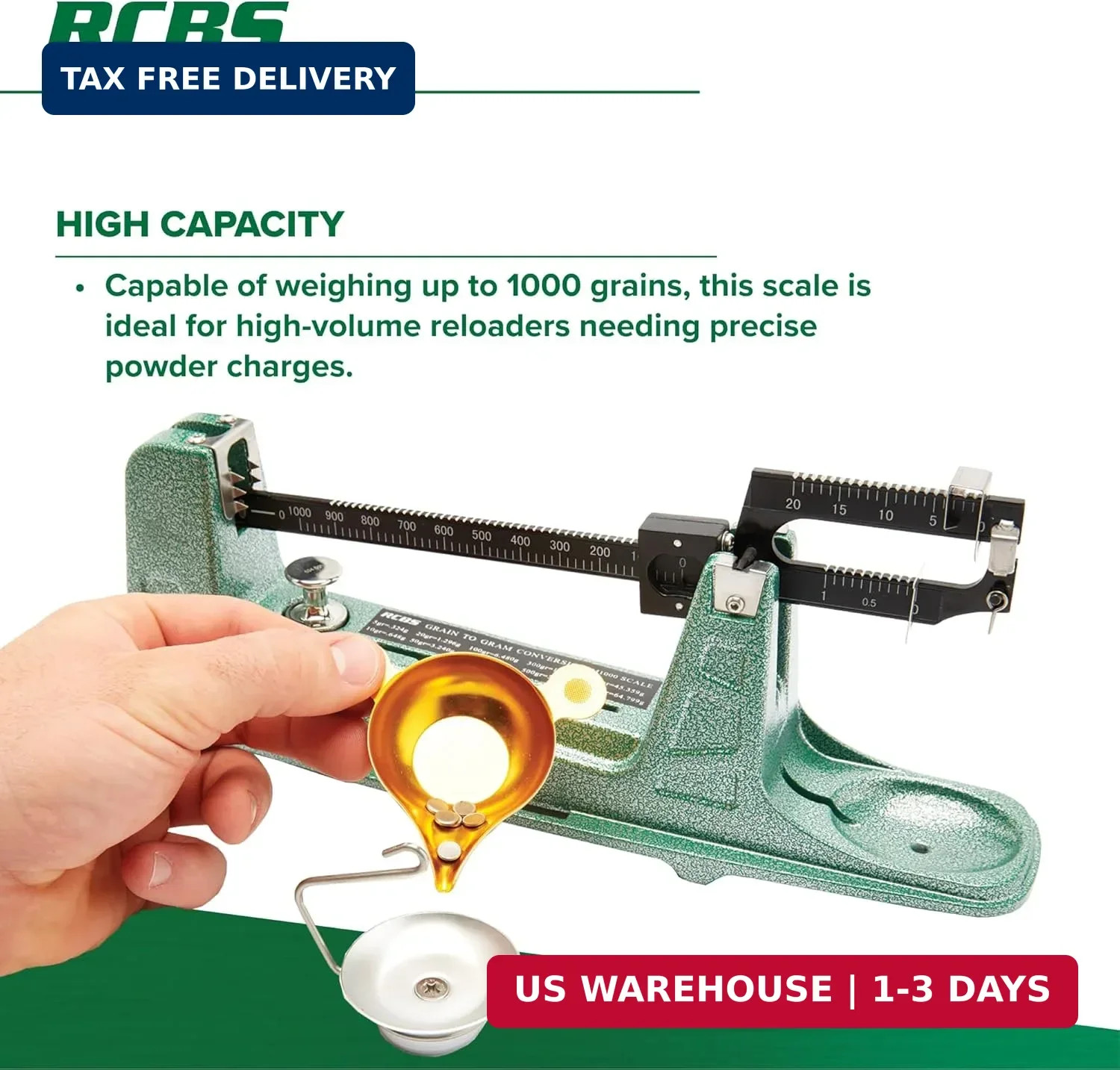 M1000 Mechanical Reloading Scale - 1000 Grain Capacity - Green