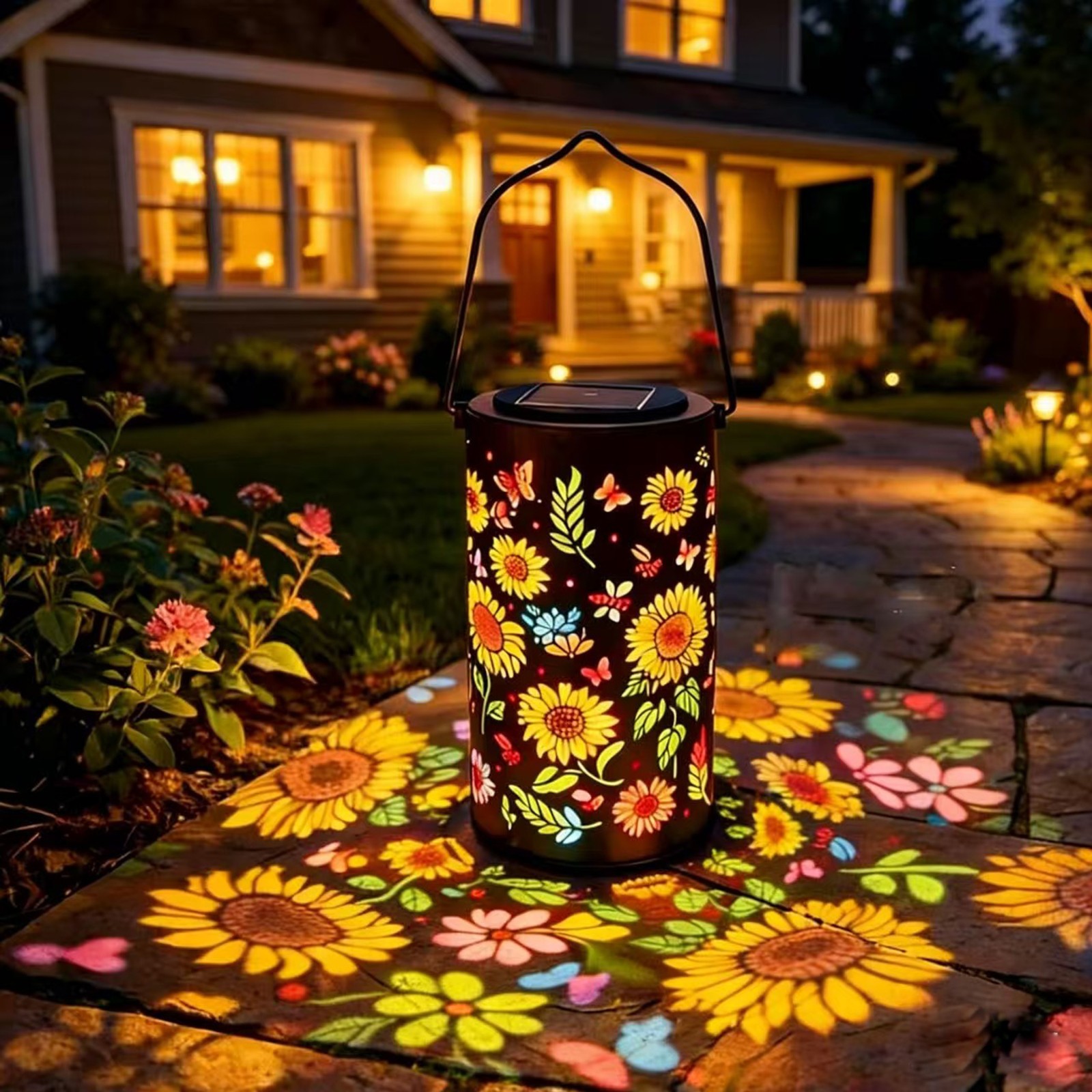 Colorful Sunflower Glow Solar Garden Lantern  Outdoor,Solar Garden Hanging Light
