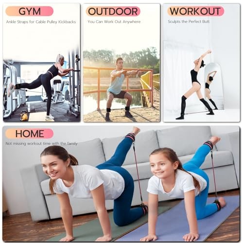 Women Workout for Home Gym, Glutes Pink Ankle Resistance Bands with Cuffs