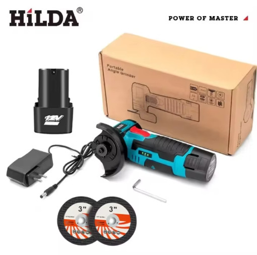 HILDA 12V Mini Cordless Angle Grinder Brushless Cutting Polishing Tool Kit 3in