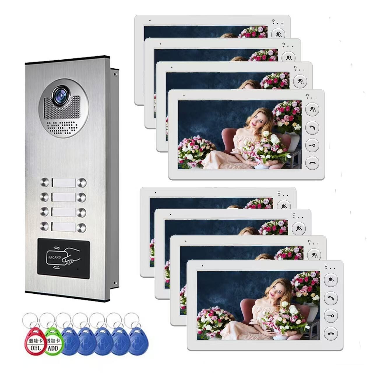 8 units 7inch monitor wired video Door phone kit indoor-outdoor video Apartment.