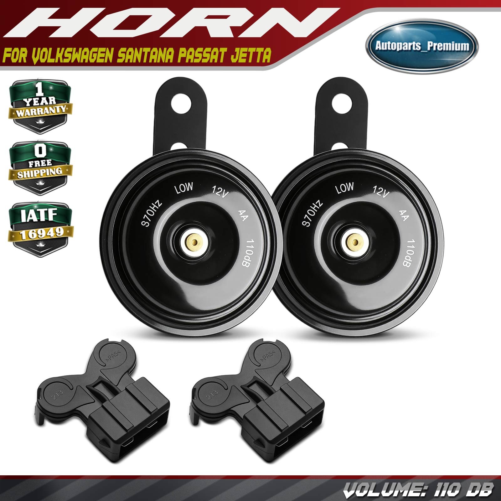2x 76.5mm ABS Plastic Disc Horn with 2 Connectors for Volkswagen Santana Passat