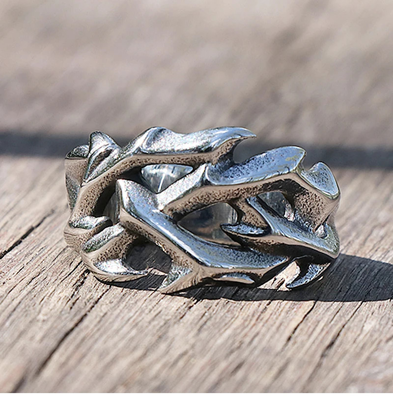 Men Women Vintage Hollow Out Design Crown of Thorns Stainless Steel Rings