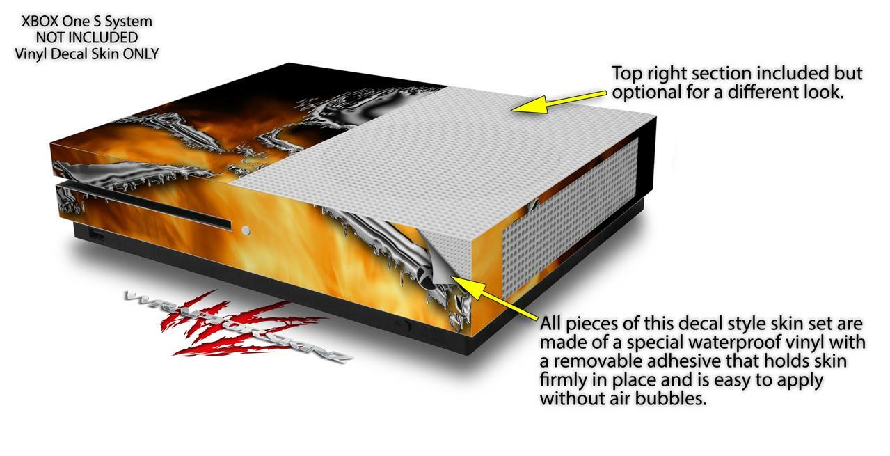 Skin XBOX One S Console Controller Chrome Skull on Fire