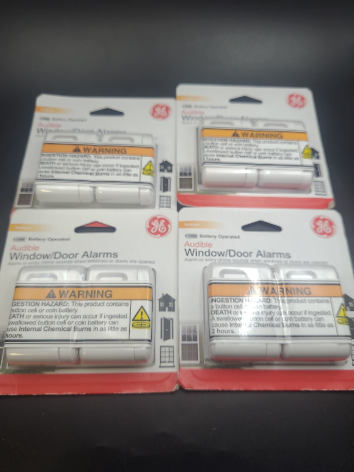 4 X GE Window/Door Alarm, 8 Total Audible Home Security Alarm, 45115, New Sealed