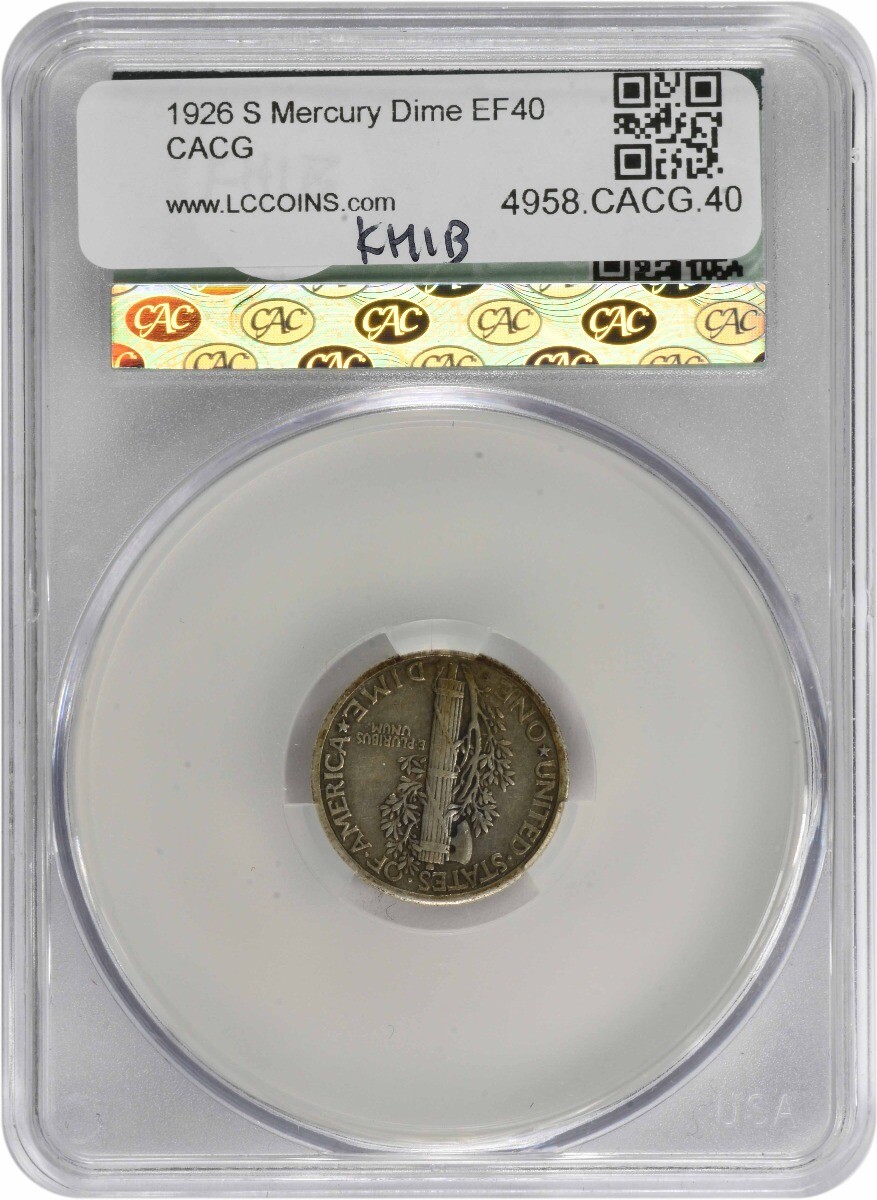 1926-S Mercury Silver Dime EF40 CACG