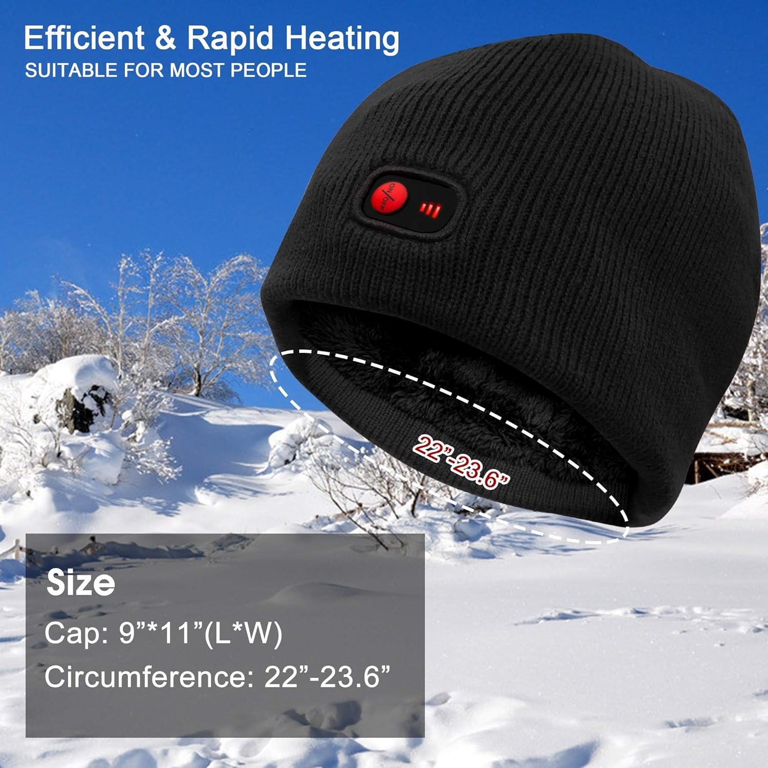 7.4V Heated Hat Men Women Battery Heat Cap Winter Warm Rechargeable Electric ...
