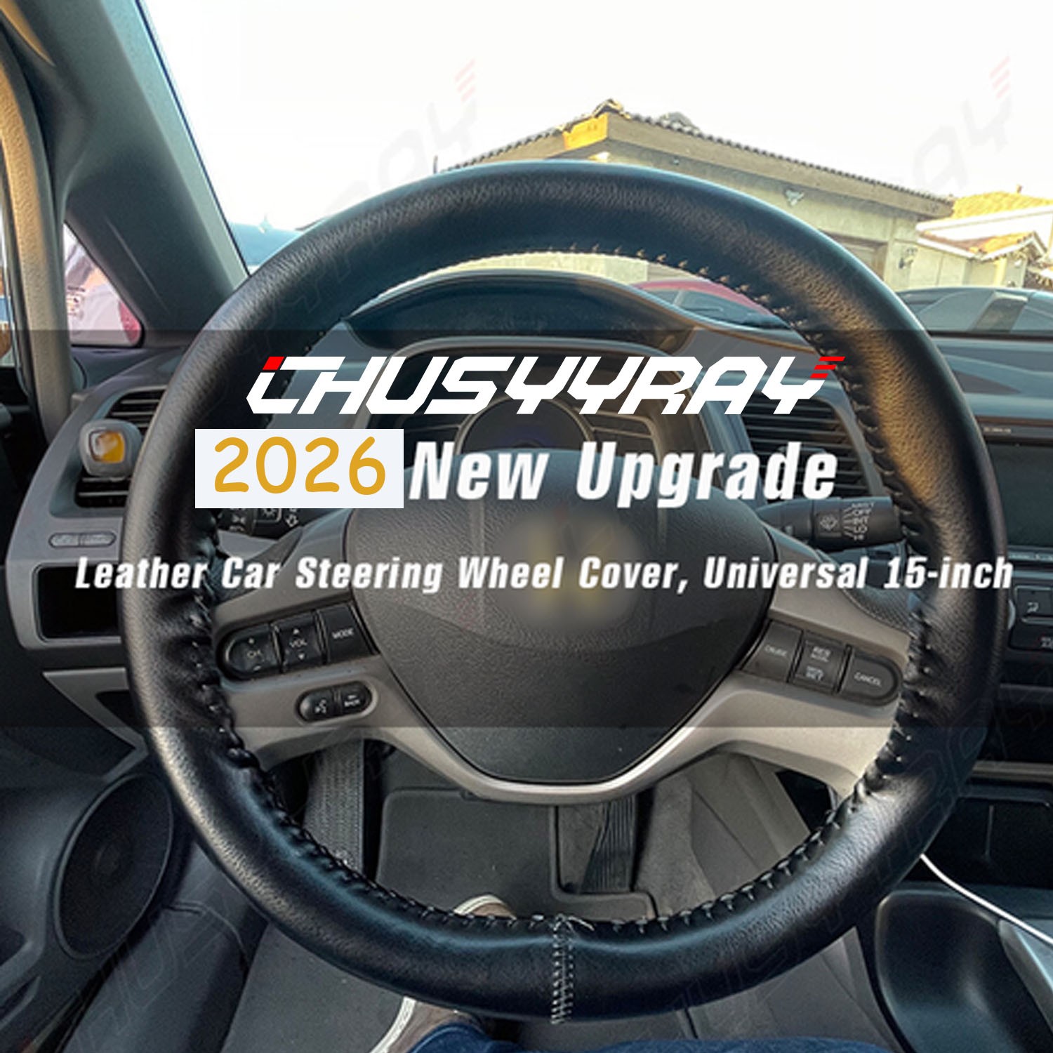 NEW 15" Steering Wheel Cover Genuine Leather For KIA Black Leather