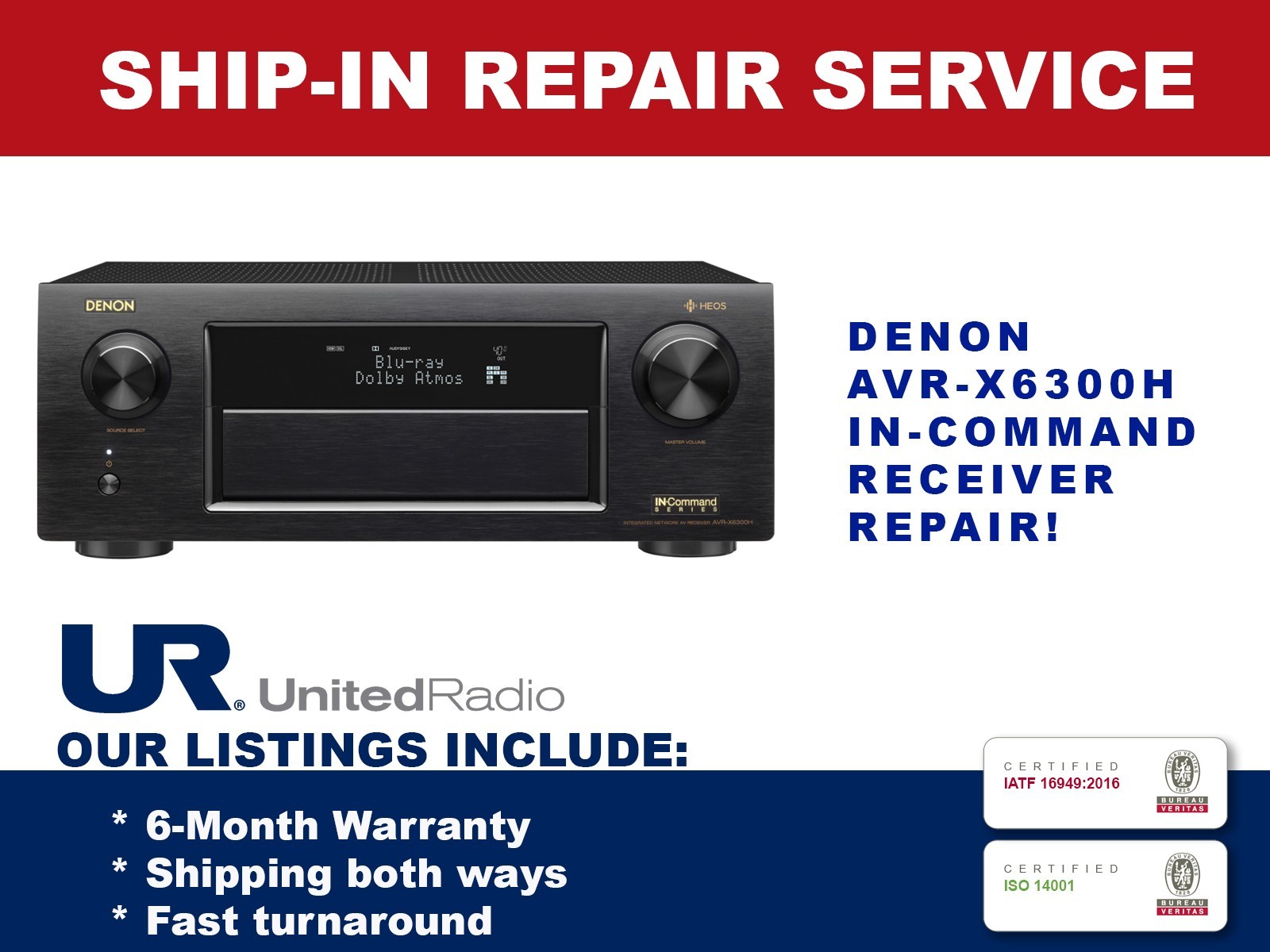 REPAIR SERVICE: DENON AVR-X6300H IN-COMMAND 11.2 CHANNEL HOME THEATER RECEIVER