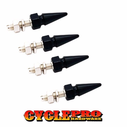 4 Black Spike Billet Aluminum License Plate Frame Tag Bolts Screws for Harley