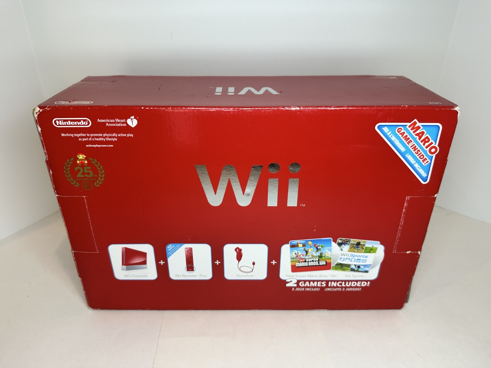 Nintendo Wii Red Console Mario 25th Anniversary Edition w/2 Games CIB Tested