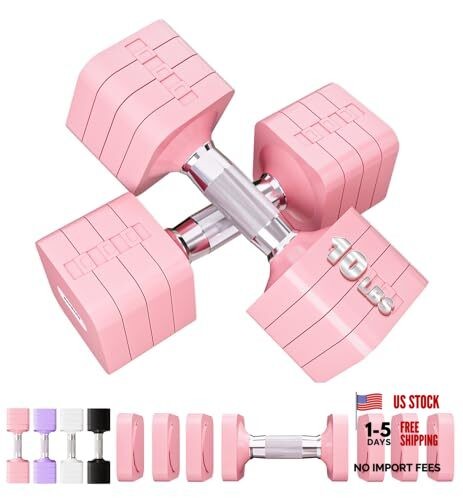 15LB 20LB 30LB 40LB 50LB Adjustable Dumbbell Set Pink 10LB Each [20 LBS Pair]