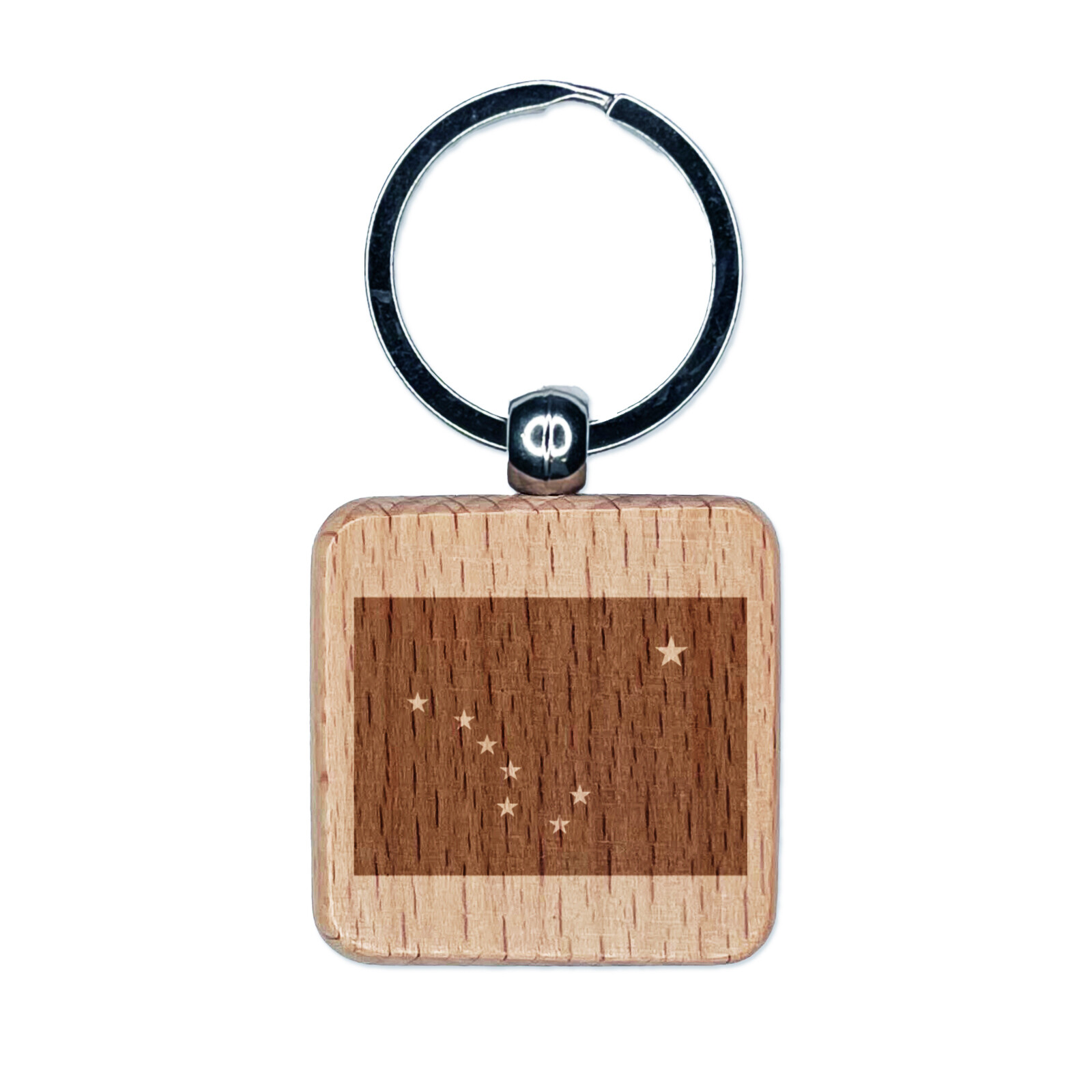 Alaska State Flag Engraved Wood Square Keychain Tag Charm