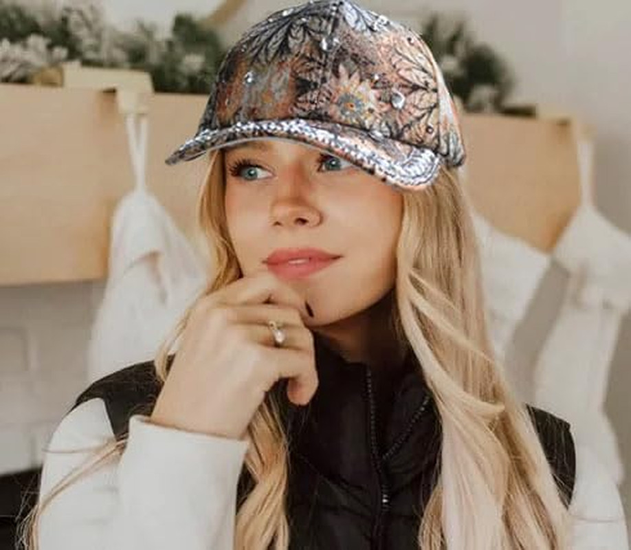 Bling Baseball Caps for Women, Rhinestone Summer Flower Baseball Hat, Adjustable