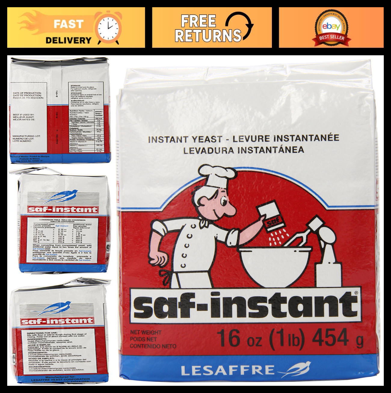 Instant Dry Yeast, 2 lb Pack - Fast-Acting Baking Yeast for Bread & Pastries