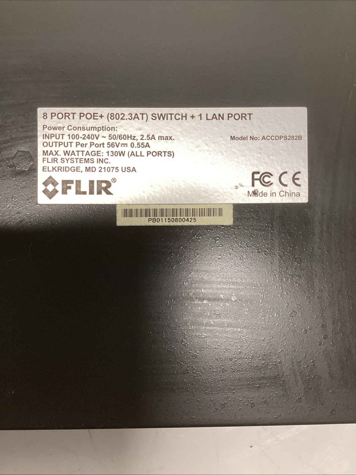 FLIR model ACCDPS282B 8 Port PoE 10/100 Mbps 1 Gigabit. T-652