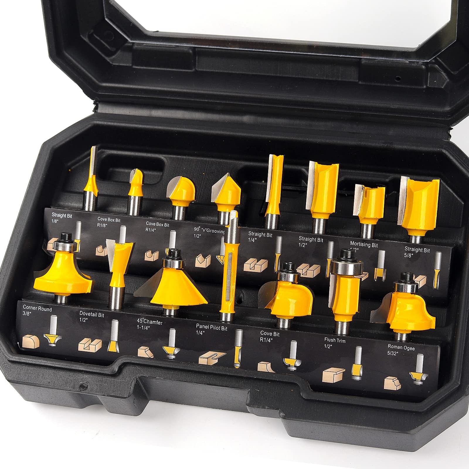Router Bits Set 15 Pieces 1/4 Inch Router Bits Kit DIYer Woodworking Tools Ca...