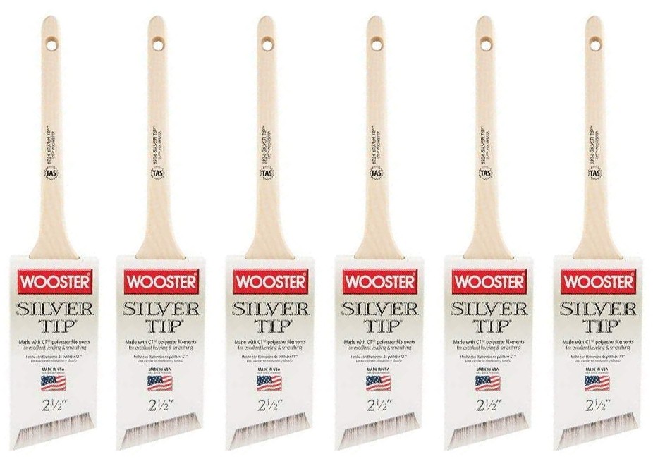 Wooster Genuine 2.5" Silver Tip Thin Angle Sash Paintbrush 6-Pack, 5224-2.5-6PK