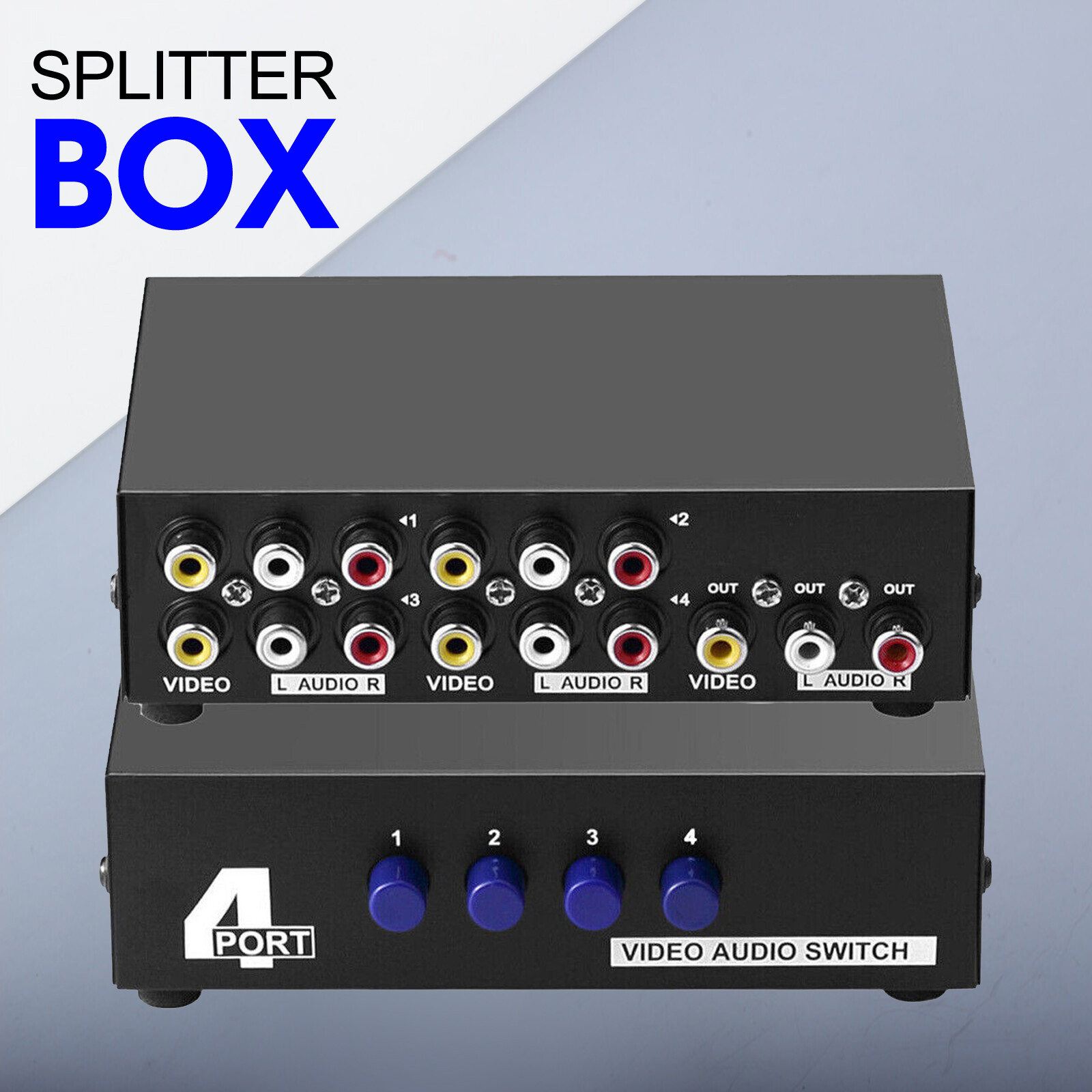 RCA Composite Video Audio AV 4-Way Switch Selector Switcher Splitter Box 4-Port