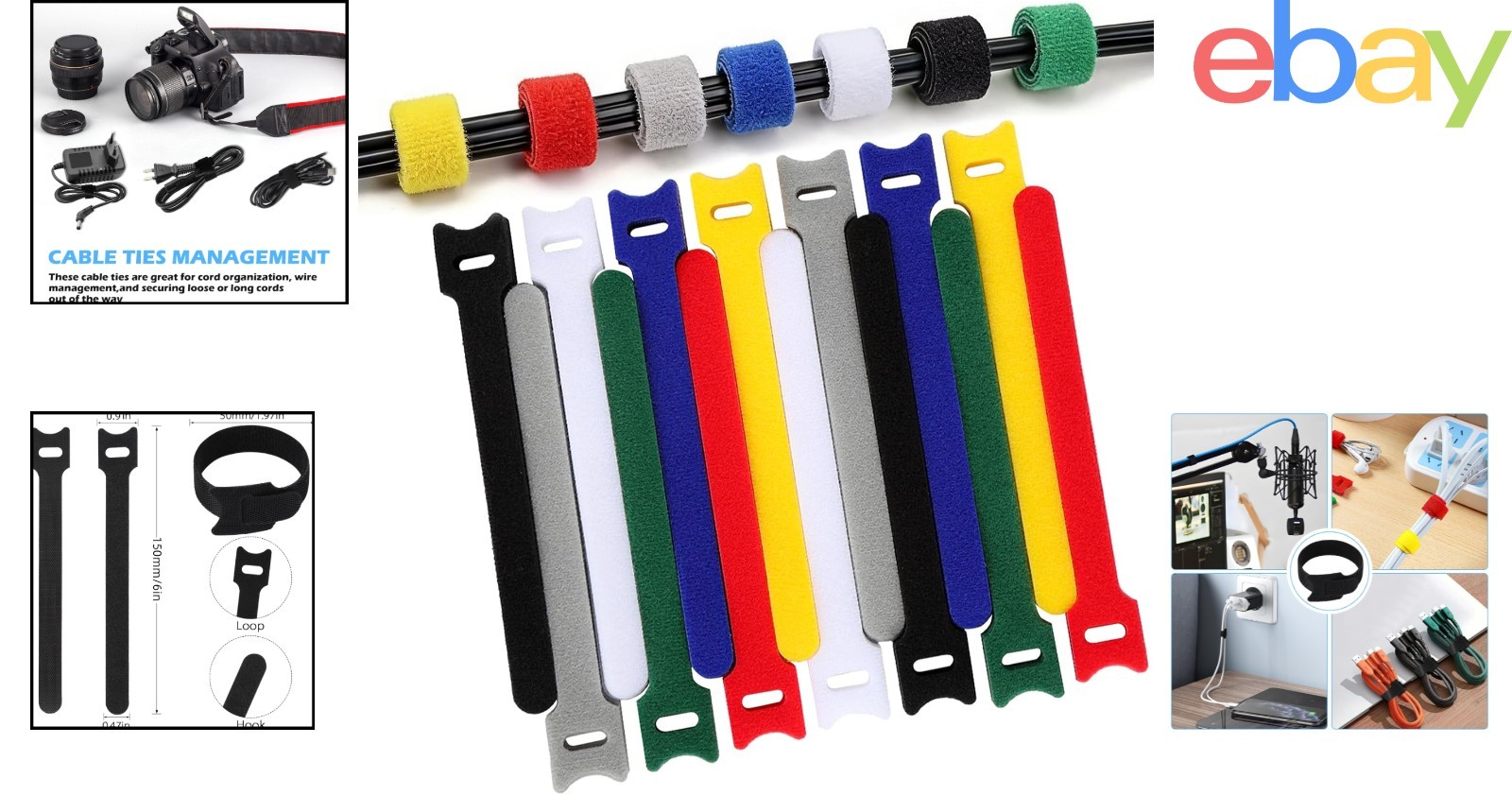 70 PCS Reusable Cable Ties for Wire Management, Hook Loop Straps & Organizers