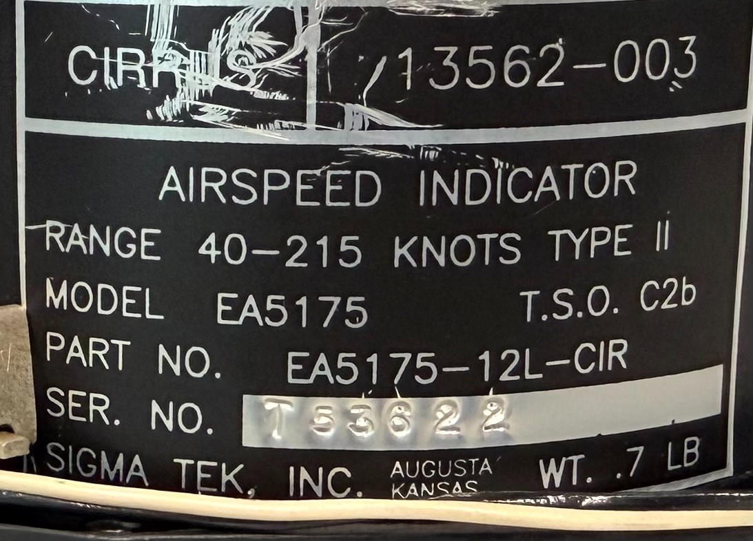 Airspeed Indicator EA5175-12L-CIR Removed Working