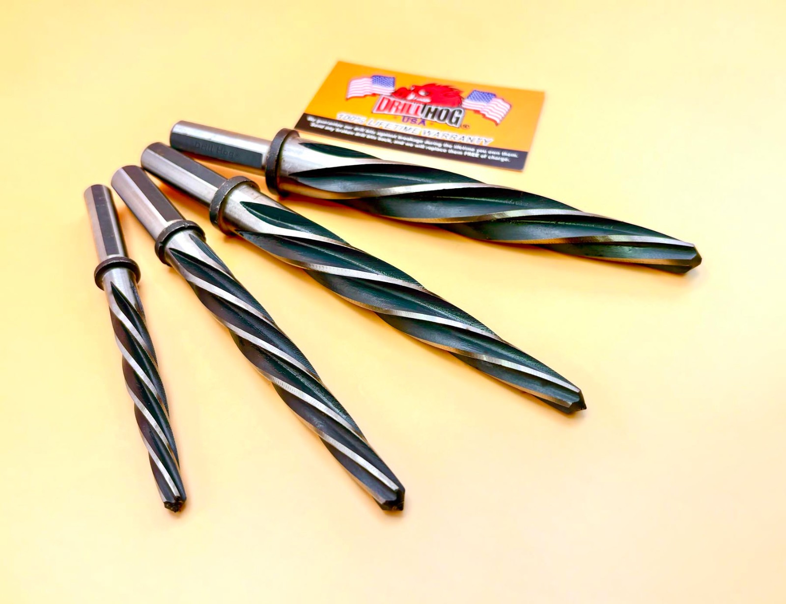 4 Pc Tapered Reamer Set 3/8, 1/2, 5/8, 3/4 Drill Bit Chucking Reamer Drill Hog®