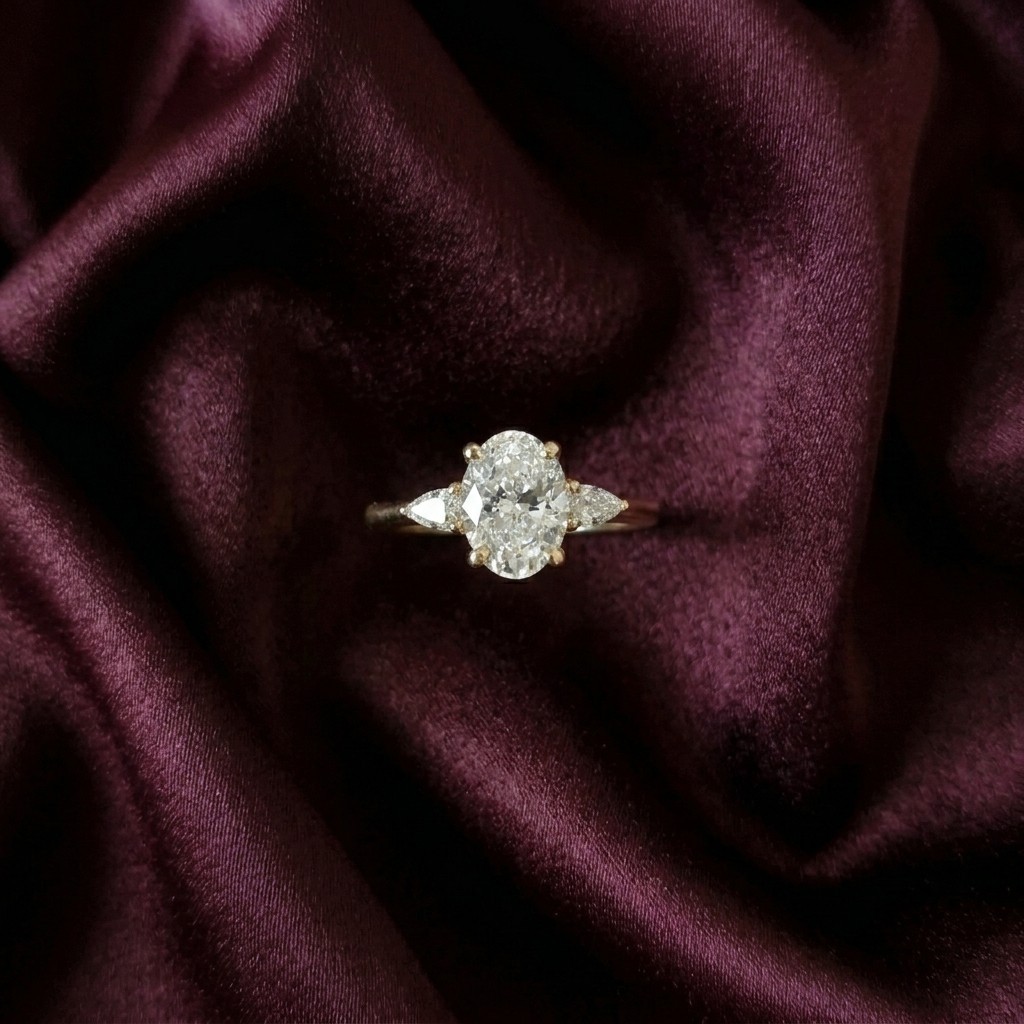 Graceful 14K Gold Oval Moissanite Cluster Engagement Vintage Style Accent Ring