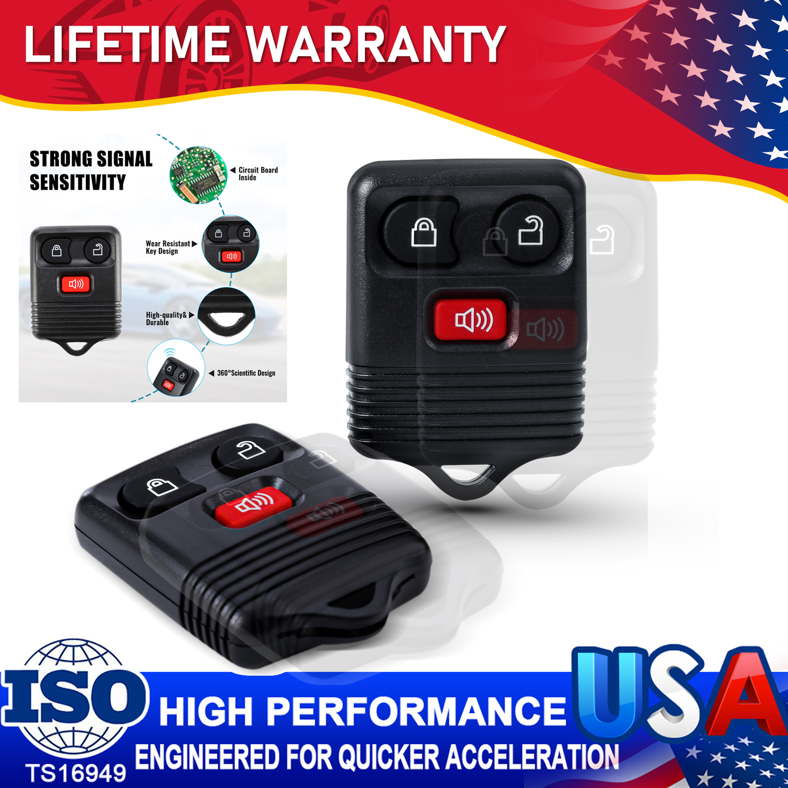2 New Keyless Entry Remote Key Fob 3 buttons For Ford Escape Mustang CWTWB1U345