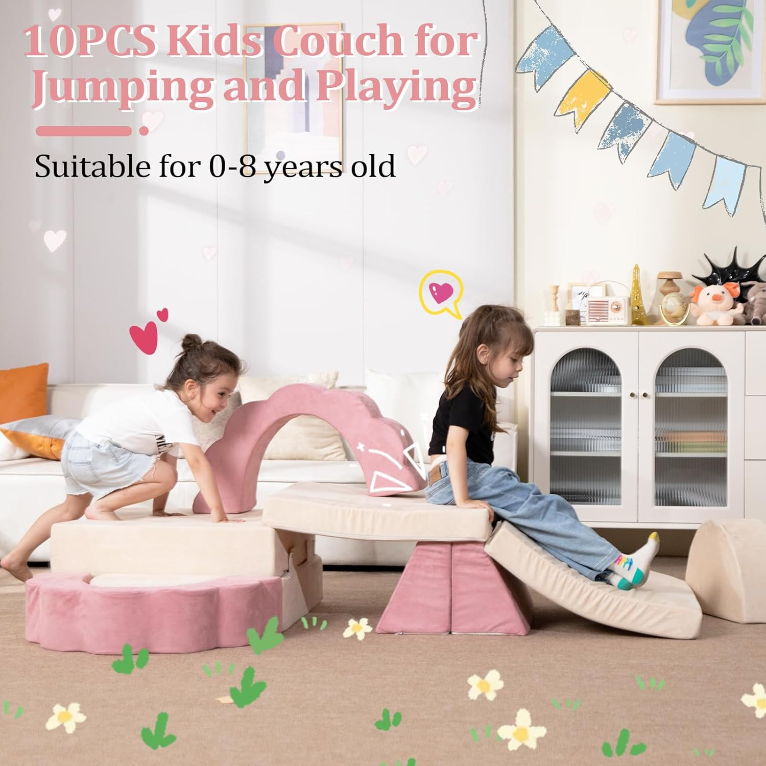 Kids Couch 10PCS, Modular Kids Play Couch, Multifunctional Foam Toddler Sofa, Im